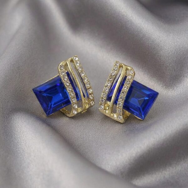 Gold Emerald Cut Crystal & CZ Stripe Stud Earrings