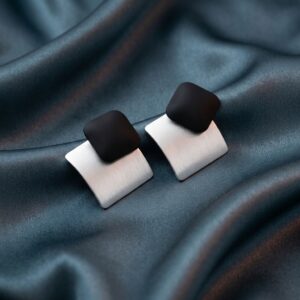 Double Square Geometric Drop Stud Earrings