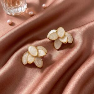 Gold Enamel Petal Flower Stud Earrings