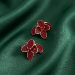 Gold Enamel Petal Flower Stud Earrings