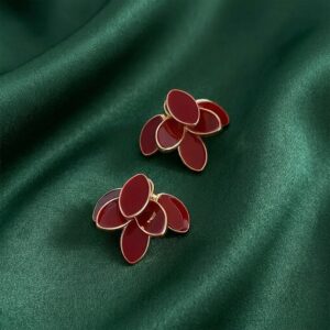 Gold Enamel Petal Flower Stud Earrings