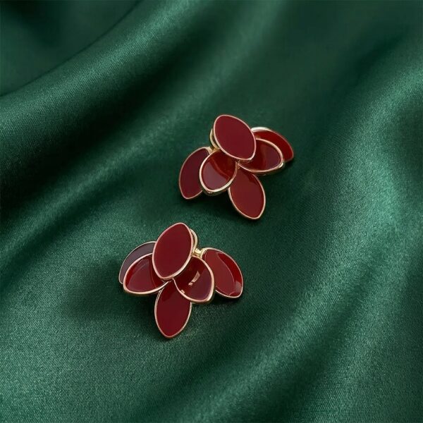 Gold Enamel Petal Flower Stud Earrings