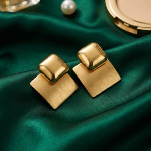Double Square Geometric Drop Stud Earrings