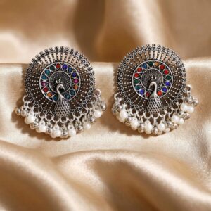 Peacock Mandala Pearl Drop Earrings