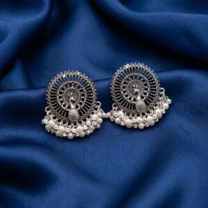 Peacock Mandala Pearl Drop Earrings