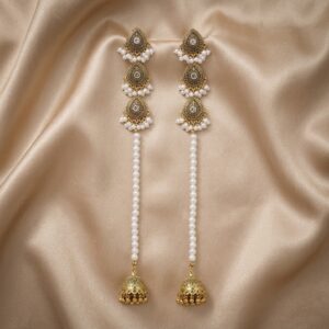 Triple Teardrop Pearl Chain Jhumka Drop Earrings