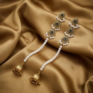Triple Teardrop Pearl Chain Jhumka Drop Earrings