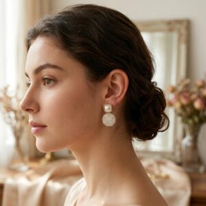 Pearl Cluster Round Drop Square Stud Earrings