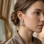 Gold Opal & Crystal Pavé Square Drop Stud Earrings