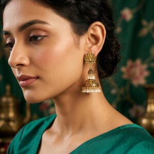 Lotus Jhumka Pearl Drop Earrings