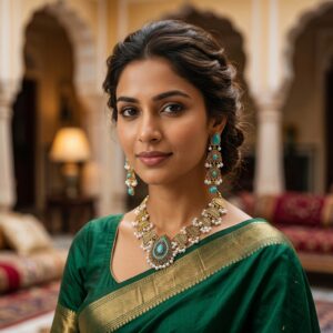Turquoise Stone Jhumka Necklace & Earring Set