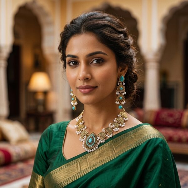 Turquoise Stone Jhumka Necklace & Earring Set