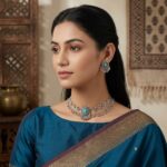 Oxidised Silver Oval Stone Ghungroo Choker & Earring Set