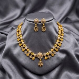 Gold-tone floral cluster necklace set with white stone detailing – SunShoppers UK