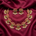 Gold-tone ruby and emerald floral necklace set with pearl-style drops – SunShoppers UK