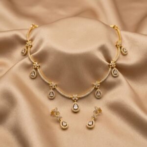 Gold-Tone CZ Teardrop Necklace Set with Sparkle Stone Drops
