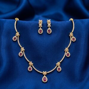 Gold-Tone CZ Teardrop Necklace Set with Sparkle Stone Drops