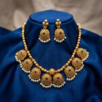 Antique Gold-Tone Round Medallion Necklace Set with Kemp Stone Accents & Pearl Drops