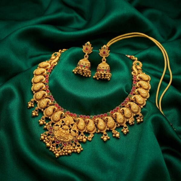 Antique gold-tone peacock necklace set with deity pendant and mango drops – SunShoppers UK