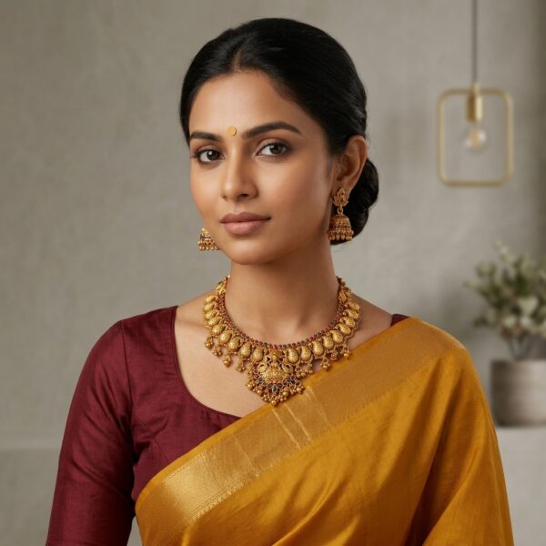 Antique gold-tone peacock necklace set with deity pendant and mango drops – SunShoppers UK