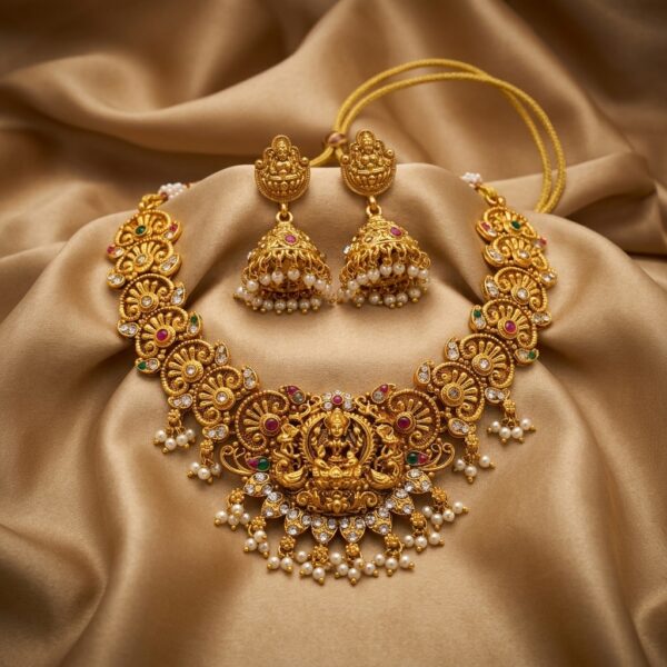 Antique gold-tone medallion necklace set with deity pendant and pearl fringe – SunShoppers UK