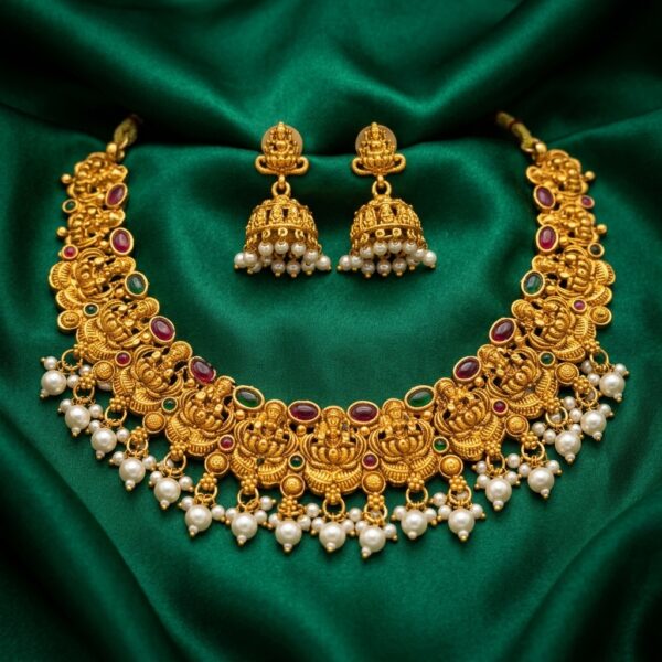 Antique gold-tone deity motif necklace set with pearl fringe – SunShoppers UK