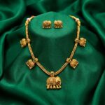 Antique Gold-Tone Elephant Motif Necklace Set with Coloured Stone Accents