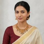Antique Gold-Tone Floral Temple Necklace Set with Lakshmi Pendant & Pearl Drops