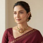 Antique Gold-Tone Meenakari-Style Lakshmi Pendant Necklace Set with Pearl Drops