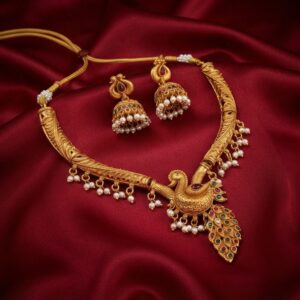 Antique gold-tone peacock pendant necklace set with jhumka earrings – SunShoppers UK