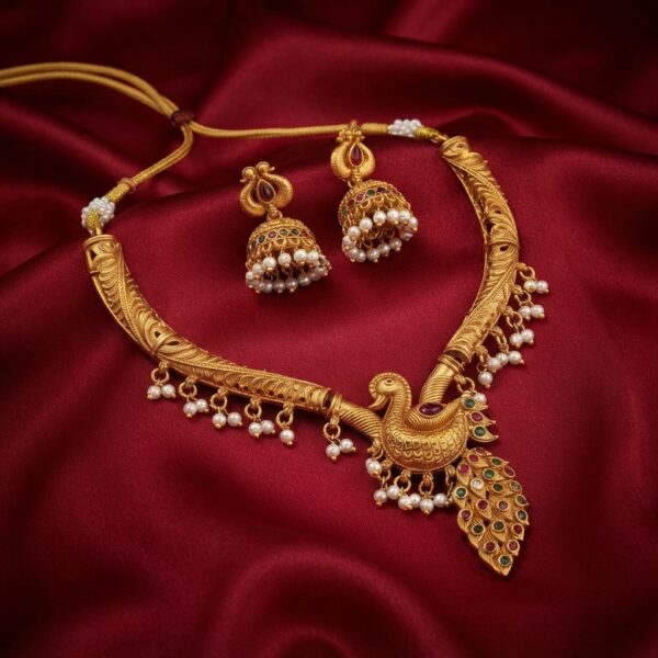 Antique gold-tone peacock pendant necklace set with jhumka earrings – SunShoppers UK