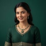 Gold-tone emerald-green stone necklace and earring set – SunShoppers UK