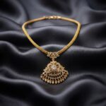 Gold-tone floral fan pendant necklace with white stone drop fringe – SunShoppers UK