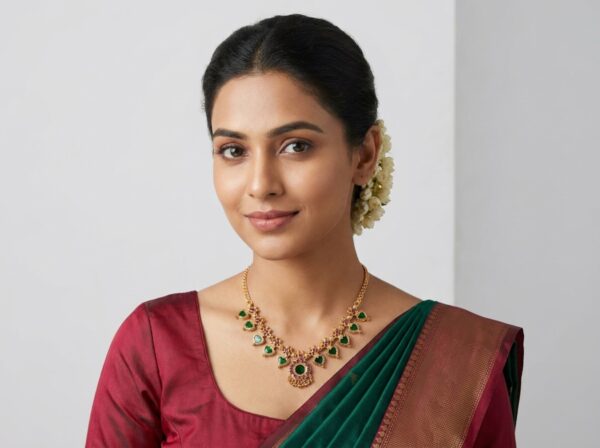 Gold-tone green enamel leaf motif necklace with pink stone detailing – SunShoppers UK
