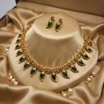 Gold-tone green enamel mango leaf necklace set with earrings – SunShoppers UK