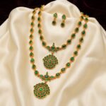 Gold-tone green stone necklace and haram set with matching earrings – SunShoppers UK