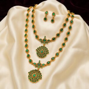 Gold-tone green stone necklace and haram set with matching earrings – SunShoppers UK