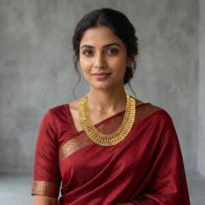 Gold-tone Kasu coin necklace on display bust – SunShoppers UK