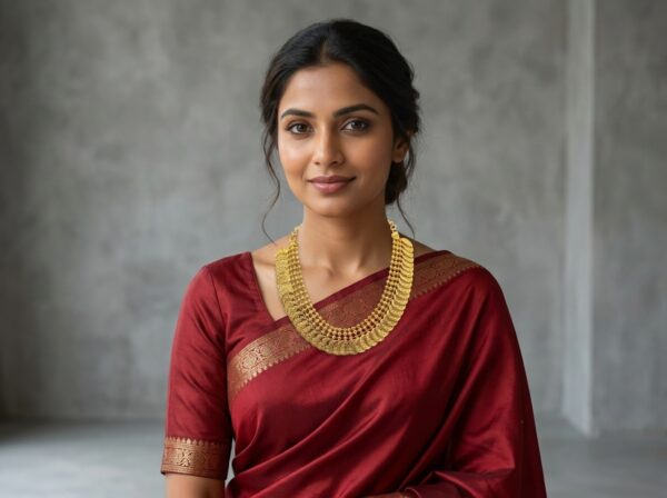 Gold-tone Kasu coin necklace on display bust – SunShoppers UK