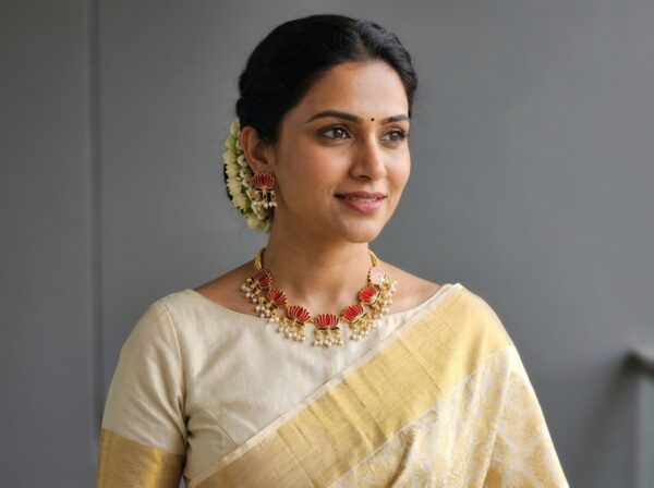 Gold-tone lotus motif enamel necklace set with pearl drops – SunShoppers UK