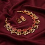 Gold-tone lotus motif enamel necklace set with pearl drops – SunShoppers UK