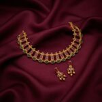 Gold-Tone Ruby-Red & Emerald-Green Stone Choker Necklace Set with Earrings