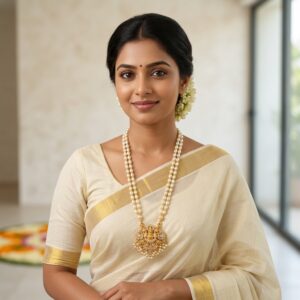 Gold-tone temple pendant necklace on double-strand pearl-style chain – SunShoppers UK