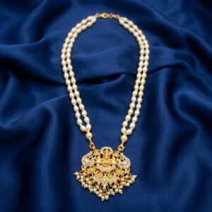 Gold-tone temple pendant necklace on double-strand pearl-style chain – SunShoppers UK