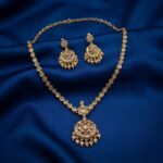 Gold-tone long white stone necklace set with round pendant – SunShoppers UK