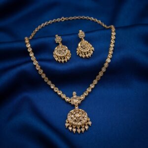 Gold-tone long white stone necklace set with round pendant – SunShoppers UK