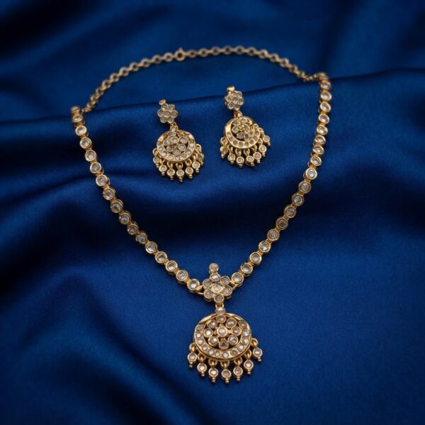 Gold-tone long white stone necklace set with round pendant – SunShoppers UK