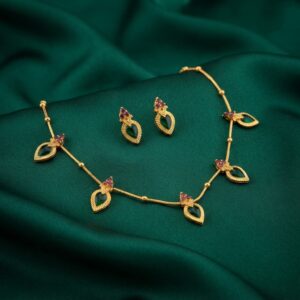 Gold-tone green stone teardrop necklace set with matching earrings – SunShoppers UK
