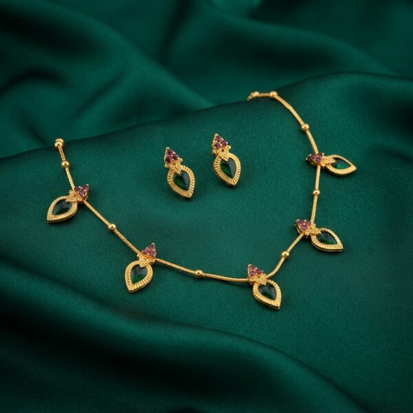 Gold-tone green stone teardrop necklace set with matching earrings – SunShoppers UK