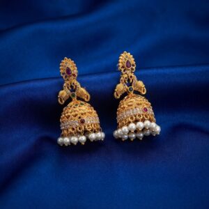 Gold-tone peacock jhumka earrings with pearl-style drops – SunShoppers UK
